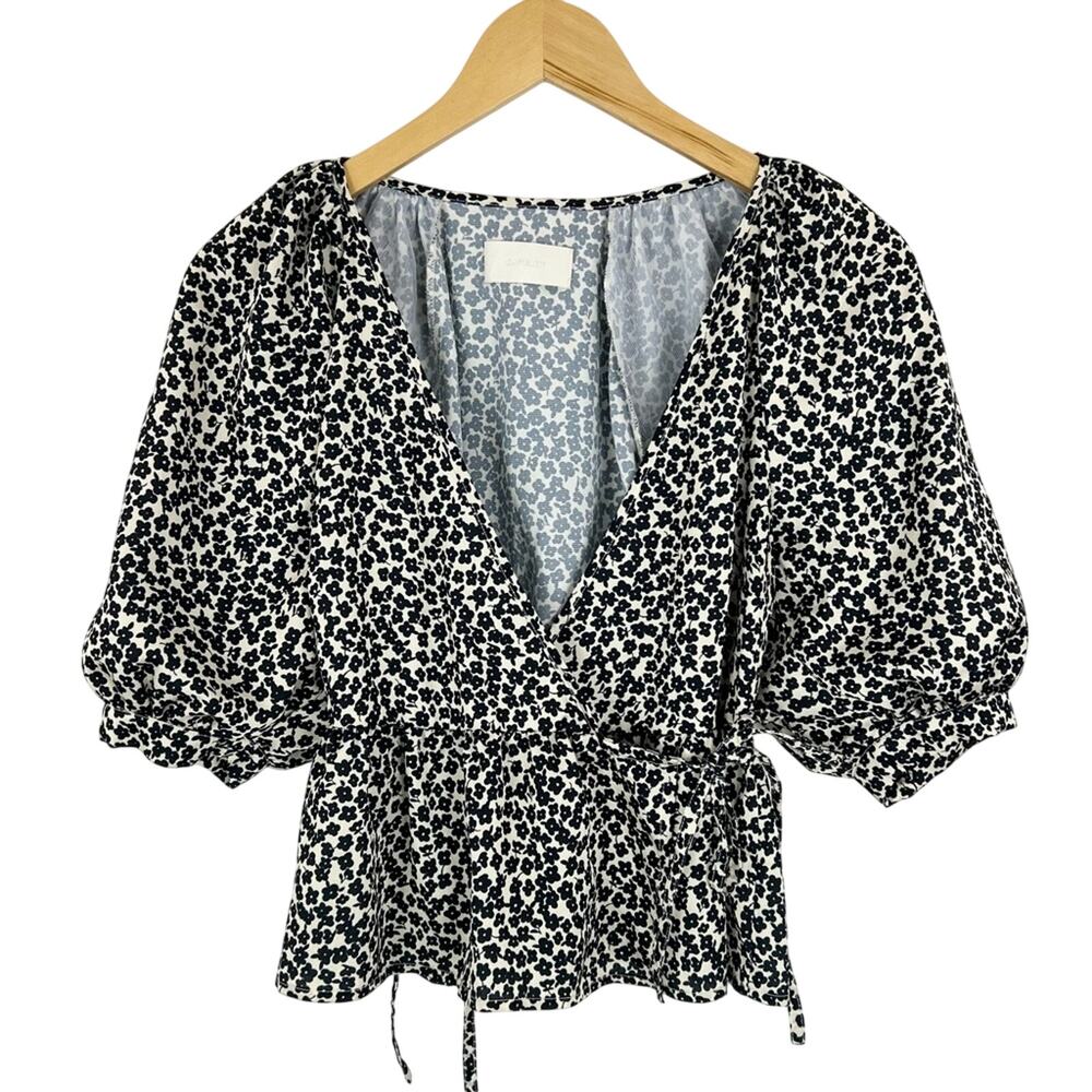 Capulet Puff Sleeve Floral Wrap Top Size XS